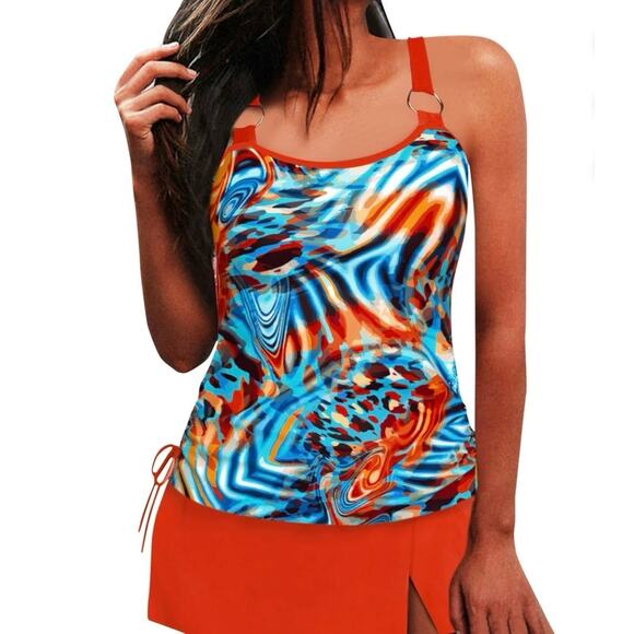 NWOT Summer Hawaiian Tropical Print Beach Tankini  Skort Bathing Swimsuit 4XL - Picture 6 of 13